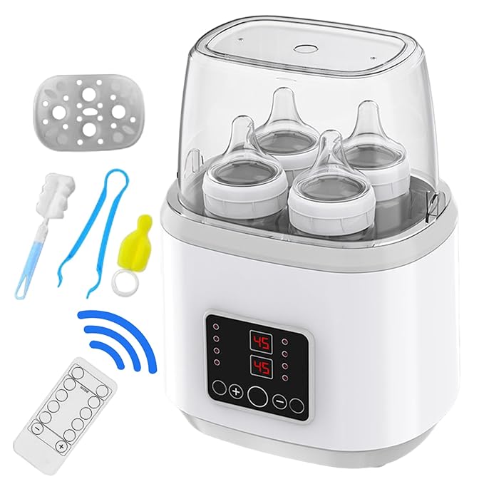 Bottle Warmer, Baby Bottle Warmer ＆ Steriliser Temperature Adjustable Portable Remote Control Baby Food Heater with LCD Display for Breastmilk or Formula, Grey