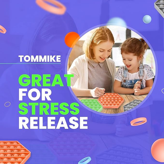 TOMMIKE Hexagon Push Pop Fidget Toy Bubble Sensory for Anxiety & Stress Relief Special Needs Autism Learning Office School Game Crafts Kids Adults (Black)