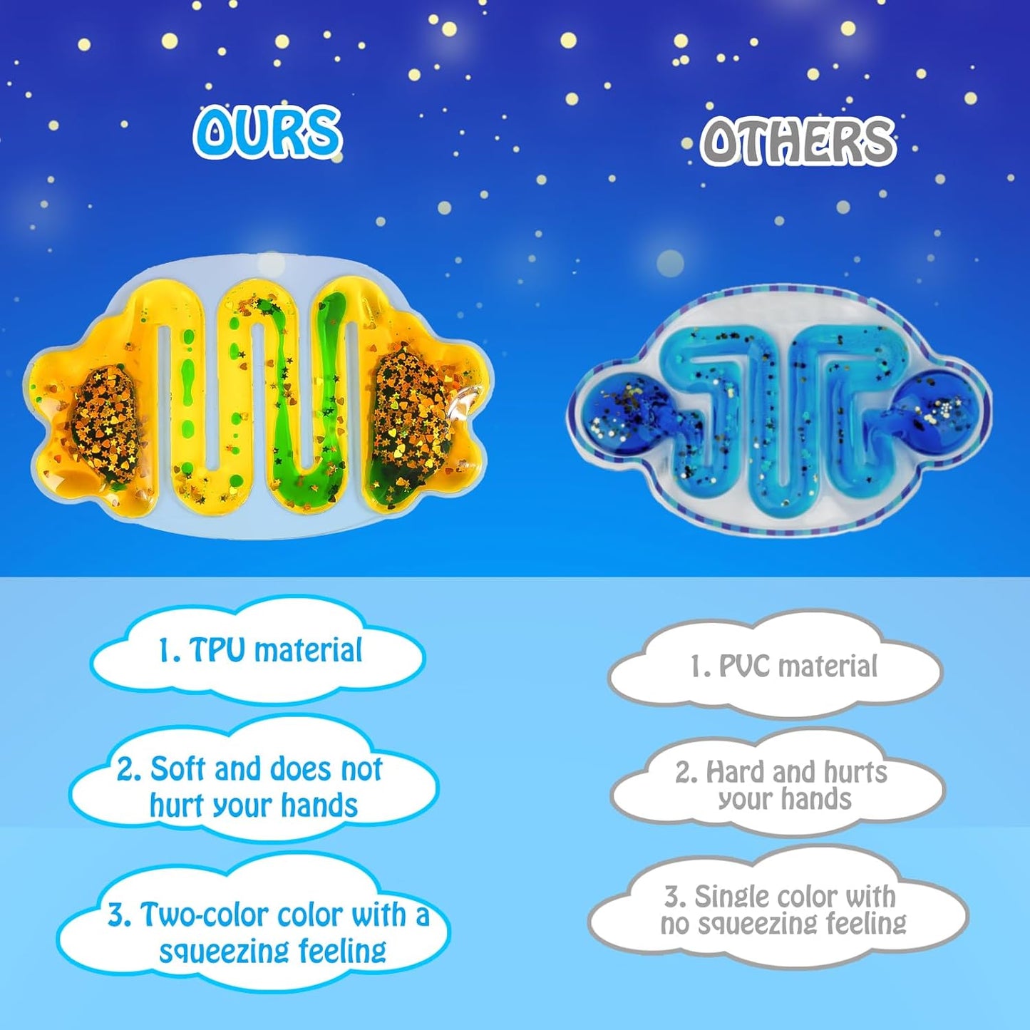 Autism Sensory Fidget Toys: Sensory Toys for Autistic Kids Glitter Sensory Squeeze Tube Anxiety Relief Toys for Ages 3 to Adults Easter Basket Christmas Stocking Stuffers 1-Pack