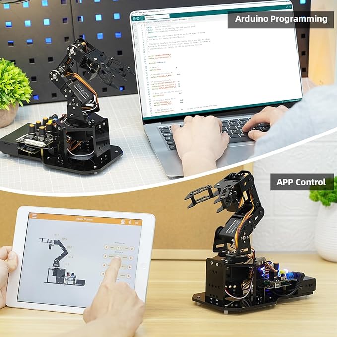 Robotic Arm with Arduino 5DOF/Axis AI Smart Robot Arm Open Source STEM Educational Building Robotics & Engineering Kits, Science/Coding/Programming Set, miniArm Standard Kit