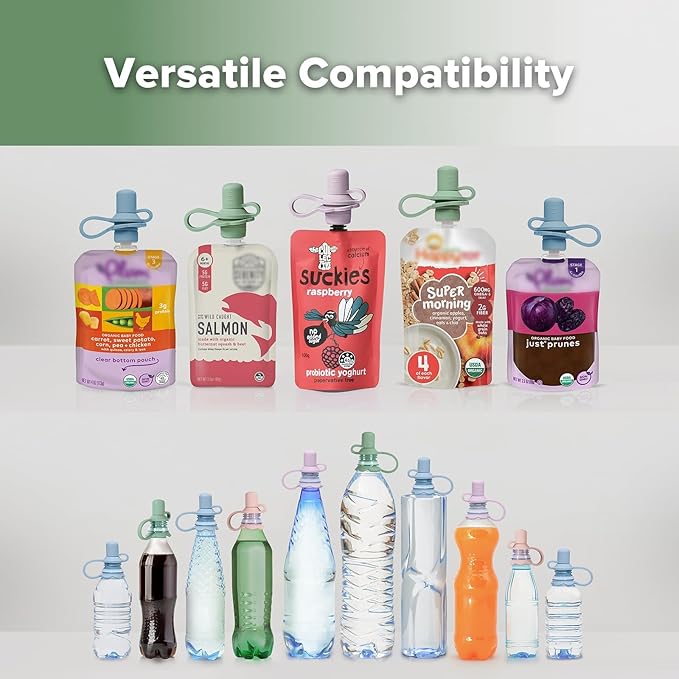 haakaa Multi-Functional Silicone Spout,Pouch Topper No Spill,Water Bottle Topper for Toddlers,100% Food Grade Silicone,4 Pack