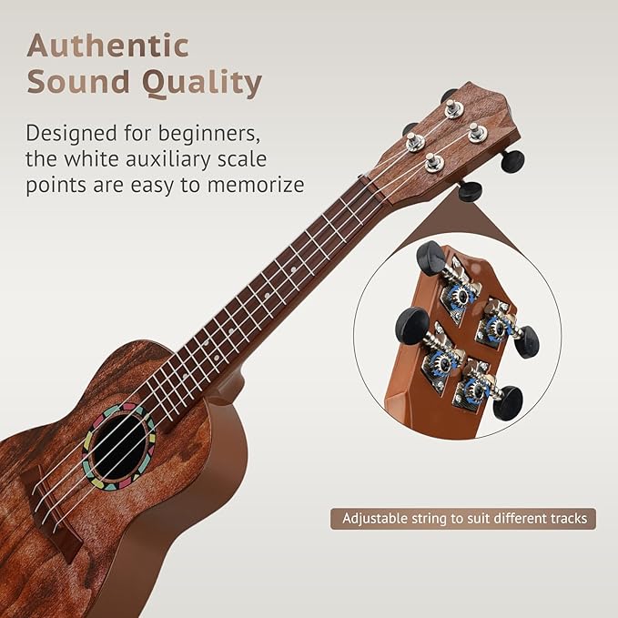 Raimy Kids Guitar Ukulele - 21in Ukulele Guitar Toys for Kids Ages 3 4 5 6 7+ Year Old Boys Girls Simulated Sound Quality Music Instruments Learning Education (Mahogany)