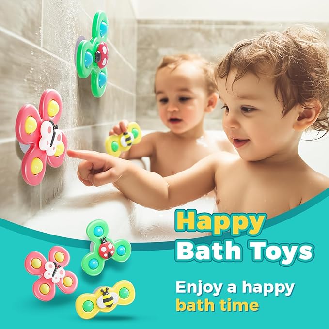 Airplane Travel Toys for Toddlers 1-3: Suction Cup Spinner Toys for 1 Year Old Boy Girl Birthday Gift - Sensory Spinning Baby Bath Toys 6-12-18 Months