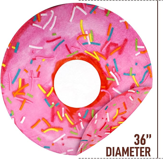 Zulay Premium Soft Flannel Round Pink Glazed Donut Blanket - Adult and Kids - 36 Inches