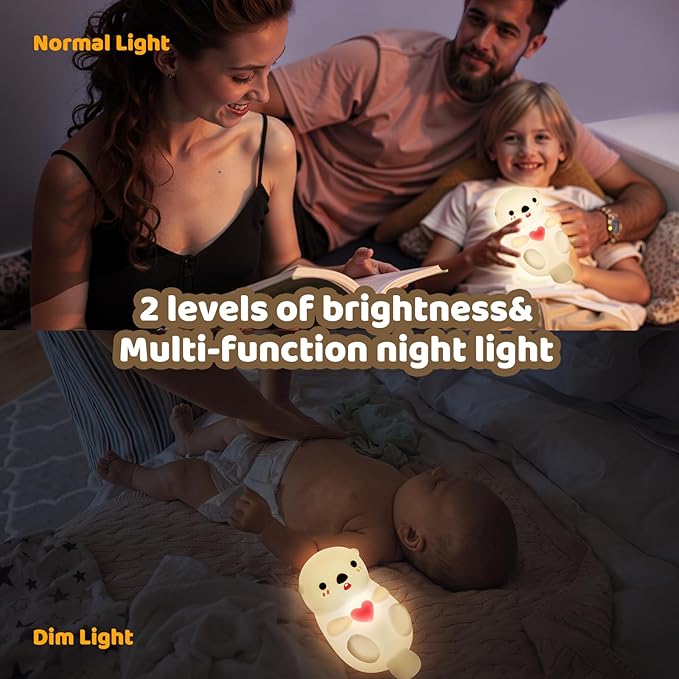 Huggwaii Upgrade Otter Night Light for Kids – Cute Silicone Squishy Kids Night Light, Dimmable & Rechargeable LED Otter Lamp, 1200mAh Battery, Soft Nursery Nightlight for Toddler Room Decor & Gifts