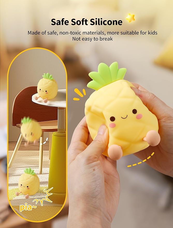 Pineapple Night Light for Kids, Nursery Night Light, Bedside Touch Lamp, Cute Silicone Nightlight for Baby Toddler, 3 Level Dimmable Soft Night Lamp Gift for Bedroom Kids Room Decor
