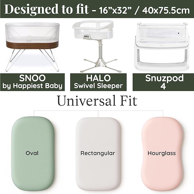 SNOO Compatible GOTS Organic Bassinet Sheets - Aegean Heritage Turkish Cotton 200 GSM - Feel The Quality at First Touch - Halo Bassinet / 100% Cotton SNOO Smart Sleeper Mattress (2 Pack) Boy & Girl