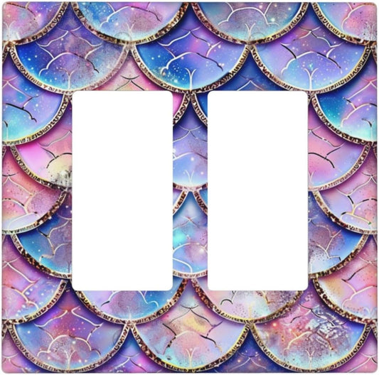 Decorative Outlet Covers Cute Pink Purple Mermaid Scales 2 Gang Wall Plate Double Rocker Two Switch Wall Cover Plate Light Switch Cover Plate Faceplate for Bedroom Home Decor