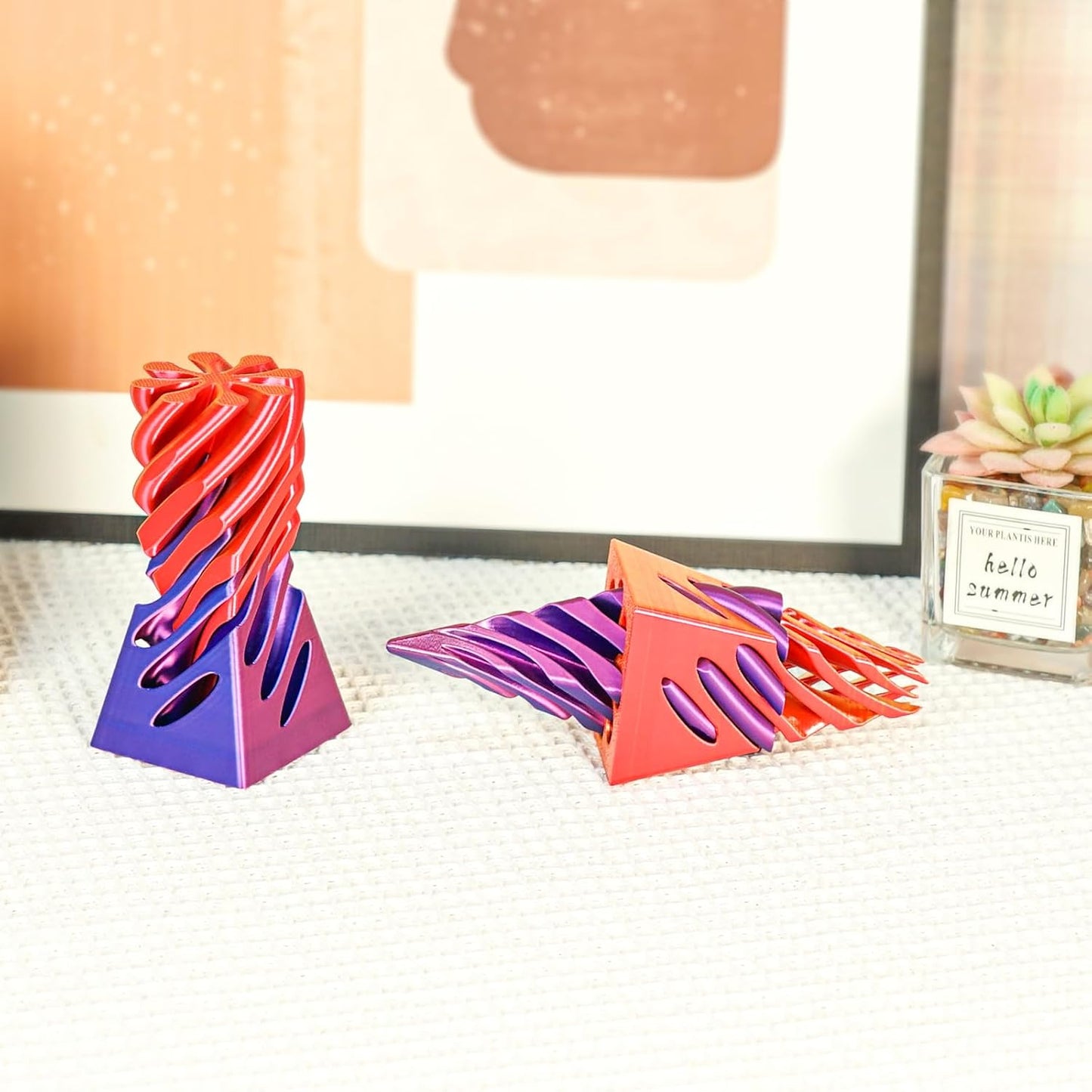 2 Packs Impossible Pyramid Passthrough Sculpture 3D Printed Spiral Cone Fidget Toy for Adults Kids, Infinity Spiral Tree, Christmas, Halloween, Thanksgiving, and White Elephant Gifts (Puple+Orange)