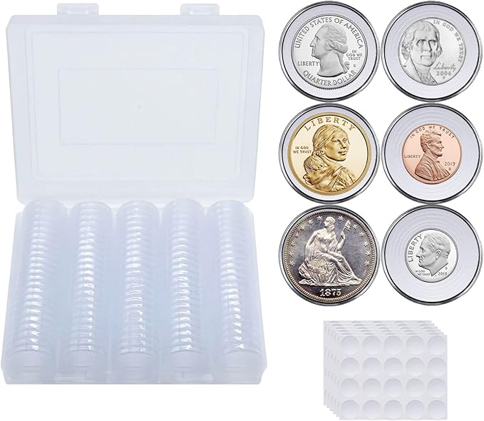 120 pcs 30mm Coin Capsules Coin Holders for Collectors, with Foam Gasket and Plastic Storage Organizer Box, 6 Sizes (17.9/19.1/21.2/24.3/26.5/30mm) Coin Case for Coin Collection Supplies (White)