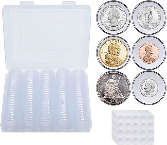 120 pcs 30mm Coin Capsules Coin Holders for Collectors, with Foam Gasket and Plastic Storage Organizer Box, 6 Sizes (17.9/19.1/21.2/24.3/26.5/30mm) Coin Case for Coin Collection Supplies (White)