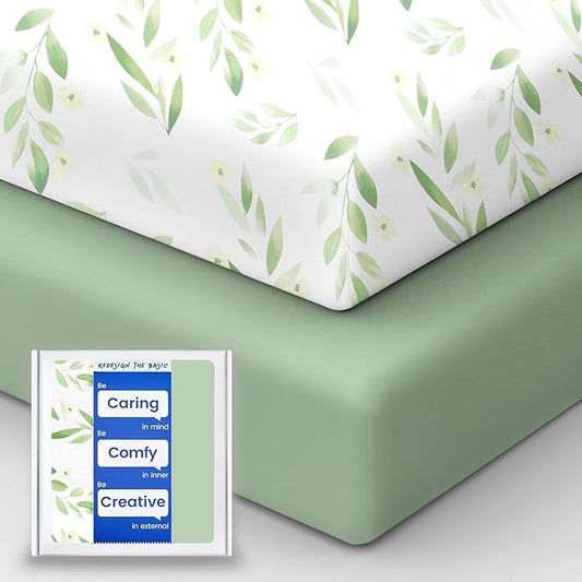 Crib Sheets for Boy Girl, Premium Soft Crib Mattress Fitted Sheet, Ultra Breathable Baby Sheets, Super Stretchy Baby Bed Sheets 28''x52''x9'' Extra Deep Pocket, 2 Pack