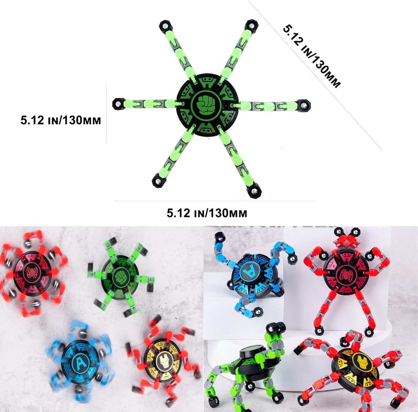 4Pack Fingertip Gyro Fingertip Mechanical Top DIY Deformation Robot Metal Transformable Gyro Spinners Finger Chain Robot Toy Changeable Face Fidget Spinners Octopus ADD ADHD Astium for Kids Adults