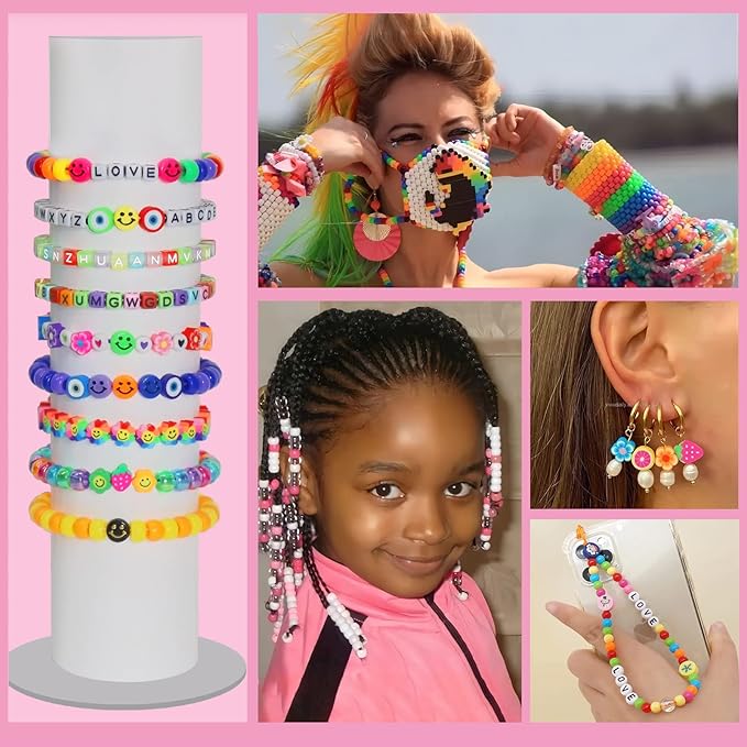 LIS HEGENSA 1000 Pcs DIY Childrens Crafts Beads Friendship Bracelet Kit, with Pony Beads Letter Beads and Bracelet Making Kit, Colorful Charms, Used for Custom Necklace Bracelets and Jewelry Decor