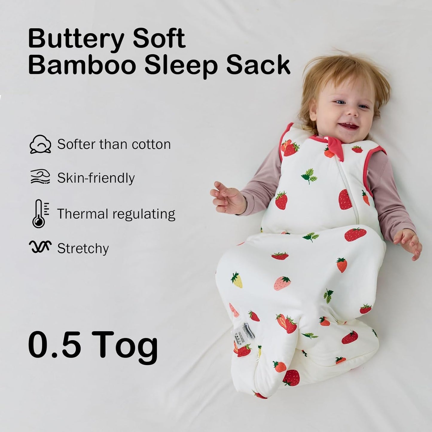 BubblePanda Rayon Made from Bamboo Sleep Sack 18-24 Months 0.5 Tog Soft Lightweight Toddler Sleep Sack 2t for Babies 2-Way Zipper Wearable Blanket Baby 18 Months