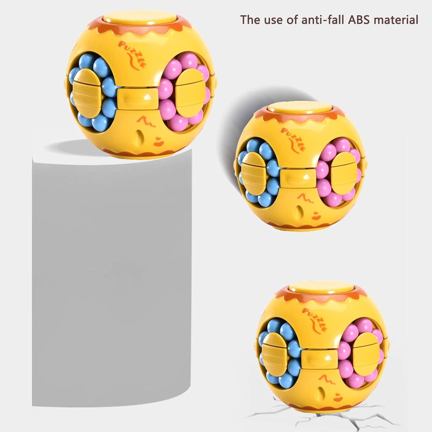 Rotating Magic Bean Cube Spinner Fidget Toy,Stress Relief Fidget Puzzles for Adults Kids,Anxiety Relief Learning & Education Toys,Puzzle Toys for Unisex-Children(Yellow)