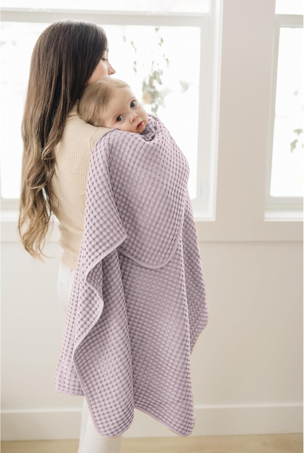 Konssy Waffle Baby Blanket - Soft & Cozy Nursery Swaddle Blanket, Lightweight Toddler Throw for Boys & Girls, Ideal for Wrapping(Purple)