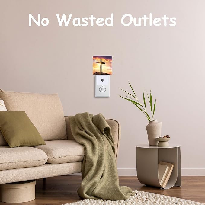 Christ Cross at Sunset Night Light for Kids Girls Boys,Crucifixion of Jesus LED Night Light Plug into Wall with Dusk to Dawn Sensor for Room Decor,Hallway,Kitchen,Bathroom,Nursery,Stairs