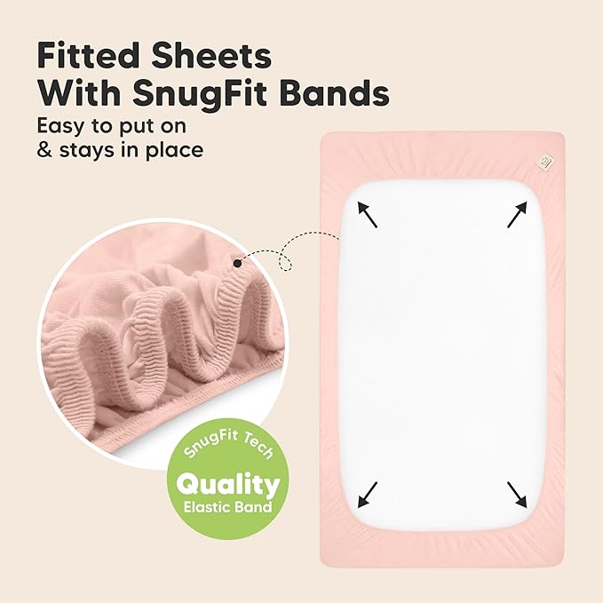 2-Pack Waterproof Baby Crib Sheets for Boys, Girls - 52x28 Viscose Derived from Bamboo Toddler Bed Sheet Neutral, Fitted Crib Mattress Protector Cover for Baby Bedding, Soft & Gentle (Cameo)