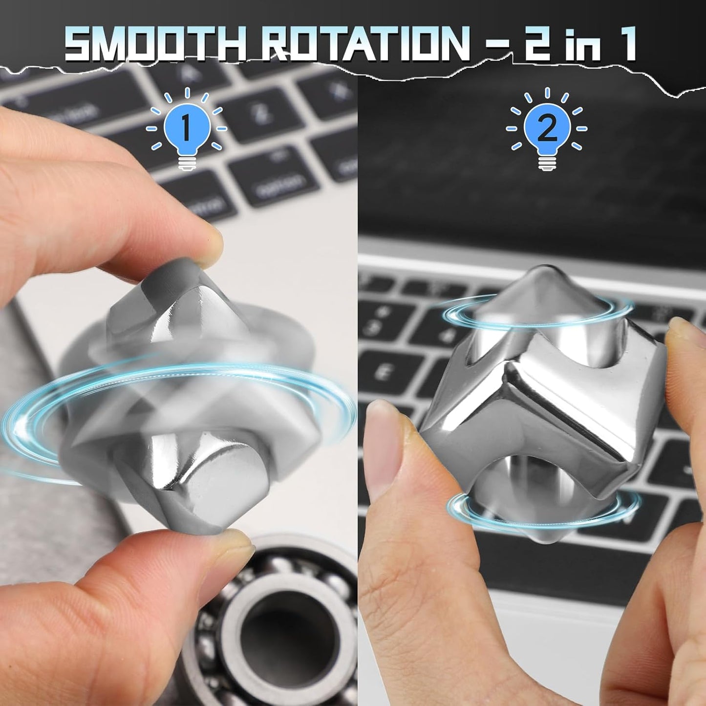 Fidget Cube Block Spinner Toy for Kid Adult, 2-in-1 Anodised Metal Hand Spinner Fidget Figit Gyro for Stress Relief, Cool EDC Spinning Top Desk Toy for Birthday Gift Classroom Prize