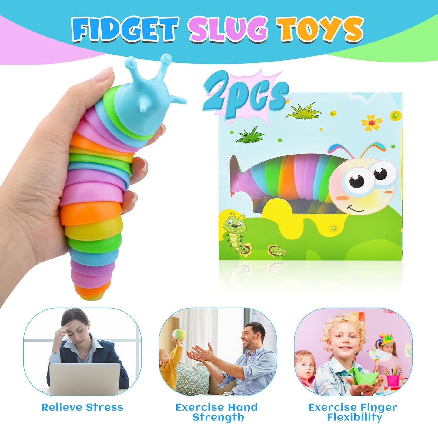 Cevioce Sensory Slug Fidget Toys,Fidget Slug Toys for Adults & Kids Party Favors,2 PCS Cute Autism Sensory Toys for Autistic Children,Toddler Toys Age 3+,Travel Toys for 3+ Year Old（J）
