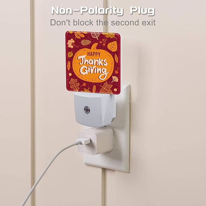 Happy Thanksgiving Night Light for Kids,Autumn Fall Orange Pumpkin Maple Leaf Night Light Plug in with Dusk to Dawn Sensor,0.5w Energy Saving Nightlight for Hallway Stairway Kitchen Bedroom