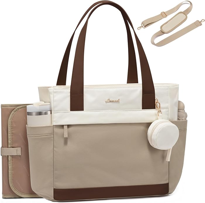 LOVEVOOK Diaper Bag Tote Large Baby Bag for Mom Hostipal and Travel Diaper Tote for Baby Boy with Pacifier Case Changing Pad