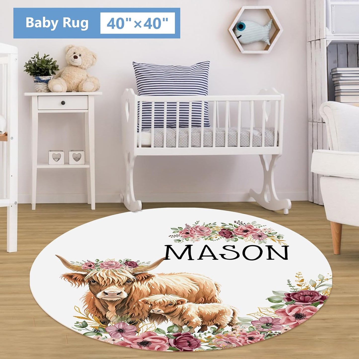Personalized Baby Bedding Set, 5 Pcs Custom Baby Crib Set with Name, Soft Flannel Highland Cow Crib Bedding Set for Girls, Double Layer Nursery Bedding Set, New Parents Toddlers Infants Gift