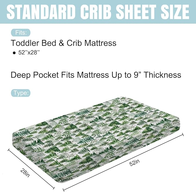 Watercolor Green Pines Baby Crib Sheet 52''x28'' Pine Trees Snug Fitted Crib Mattress Cover for Boy Girl Winter Soft Baby Bed Sheet for Standard Crib and Toddler Mattresses