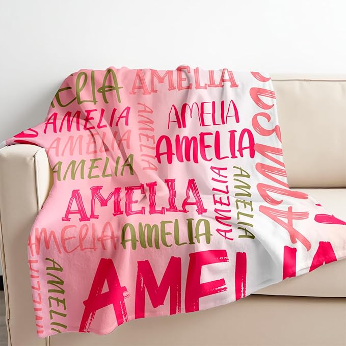 Gowelly Personalized Baby Blanket with Names| Lightweight Soft Flannel Blanket for Kids| Customized Easter Birthday Babyshower Gifts for Baby Newborn and Mom to be