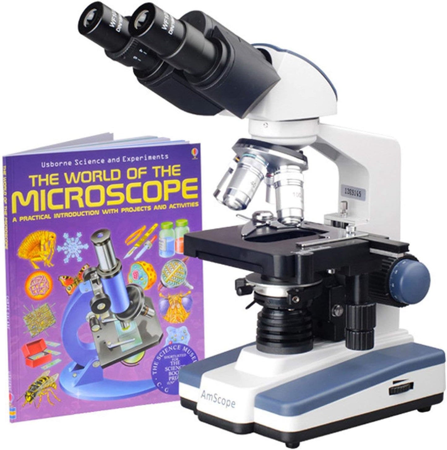 AmScope B120C-WM Siedentopf Binocular Compound Microscope, 40X-2500X Magnification, Brightfield, LED Illumination, Abbe Condenser, Double-Layer Mechanical Stage, Includes Book