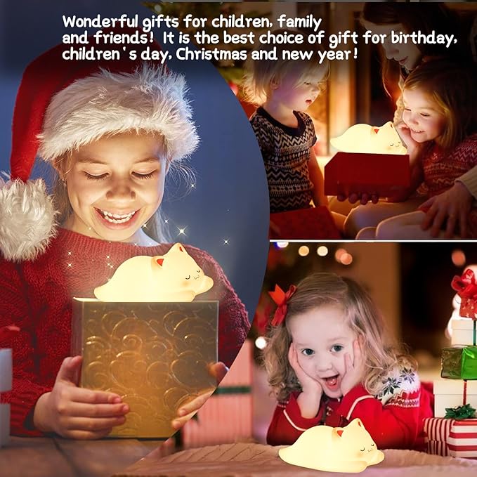 ZKLiLi Night Light for Kids Lamp,16 Colors Cute Cat Lamp, Dimmable Baby Night Lights for Nursery Toddler,Silicone Rechargeable Nightlight for Kids Room, Kawaii Room Decor Cat Decor Gifts for Girls