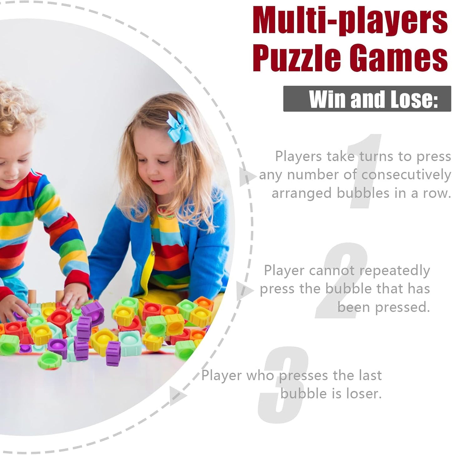 Pop Blocks Fidget Toys, Rainbow Silicone Popper Infinity DIY Building Blocks CVC Words Learning Phonics Color Recognition Game Anxiety Stress Reliever Autistic Sensory Toy (Rainbow)