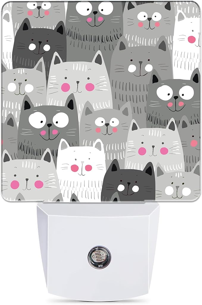 Gray Cartoon Cat Night Light Plug in Wall Lamp Smart Dusk to Dawn Sensor for Home Decorative, Kids Room Bedroom Bathroom Kitchen Hallway Gifts