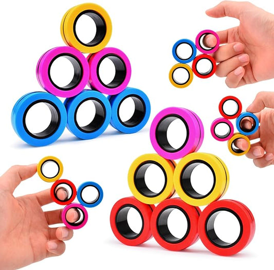 Cevioce 12 PCS Magnetic Ring Fidget Toys Set,ADHD Anxiety Magnetic Finger Spinner Pack for Teens Adults and Kids,Coolest Magnet Stress Relief Toy Birthdays Gifts for 8+ Year Old Boys Girls Present
