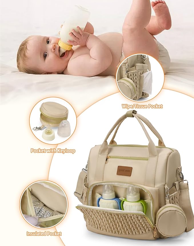 Backpack Diaper Bag,Stylish Waterproof Baby Diaper Bags with Changing Pad,Insulated Pockets,Multi-Function Travel Diaper Backpacks, Baby Registry Search,Khakii