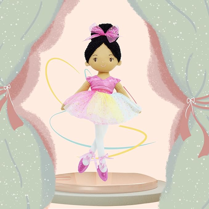 June Garden 16" Ballerina Princess Stella - Stuffed Plush Soft Doll - Pink Outfit - Gift for Toddlers and Little Girls