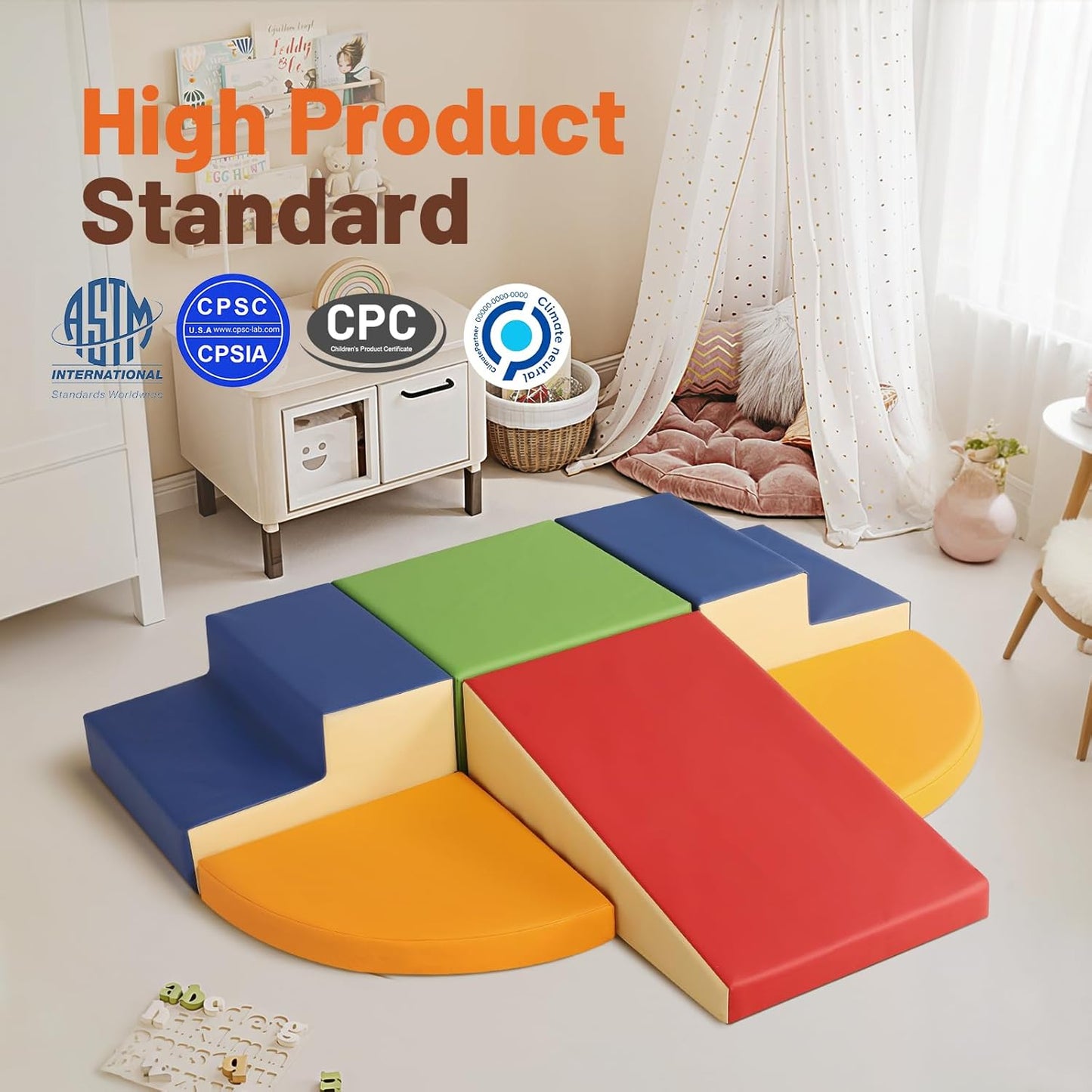 6-Piece Soft PU Leather Toddlers Climbing Toys, Baby Foam Climbing Blocks for Toddlers, Foam Play Gym Climber Structures for Toddler 3, Indoor Climb and Crawl Activity Play Set