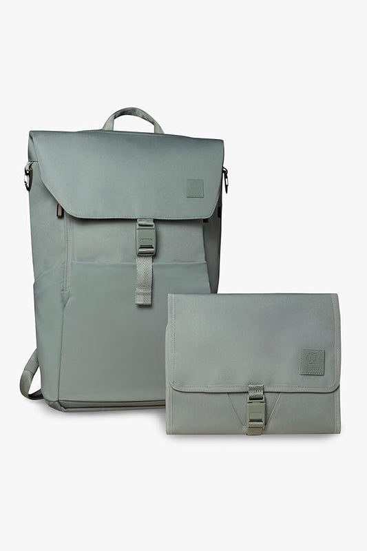 Huhu Diaper Bag Backpack + Baby Changing Wallet Bundle – Water-Resistant, Unisex Travel Kit for New Parents – Includes Free Accessories (Outdoorsy Sage)