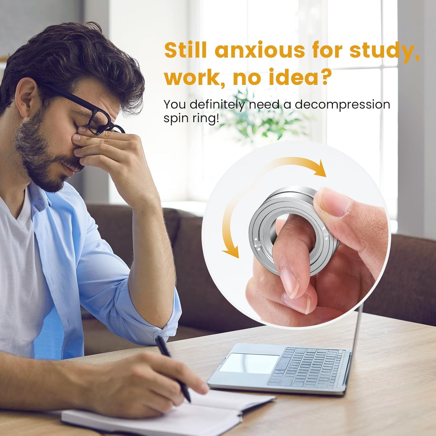 Magnetic Fidget Toy Ring Spinner, Adults Fidget Slider EDC Gadget Haptic Sensory Spinning Block, Mechanical Ticking Clicker Ratcheting Slider Ring Stress Anxiety Relief for ADHD (Silver)