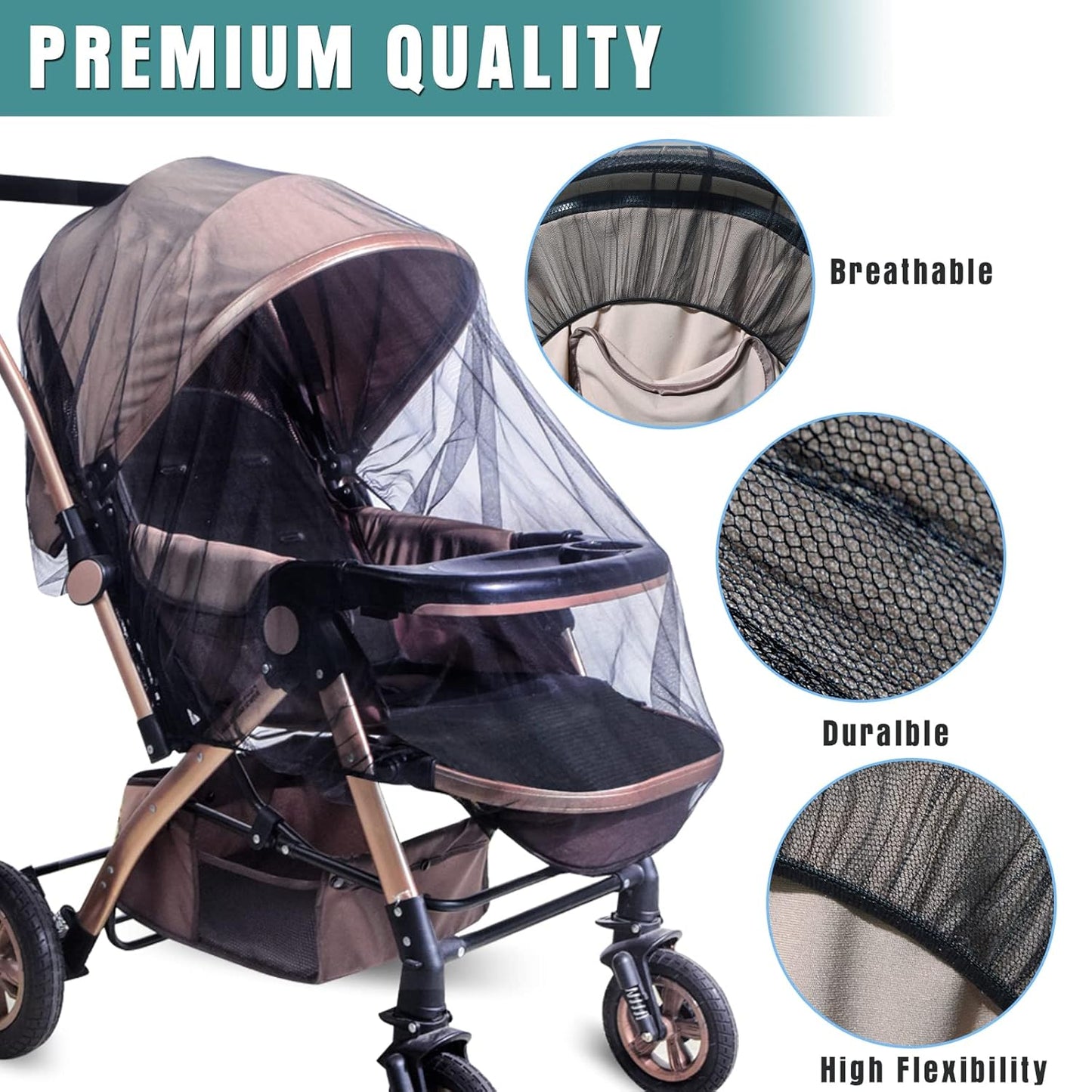 Durable Baby Stroller Mosquito Net (2 Pack) - Universal Elastic Edge Mesh Cover for Bassinets, Cradles, Playards, Car Seats & Mini Cribs | Breathable Travel Essential Newborn Protection (Black+White)