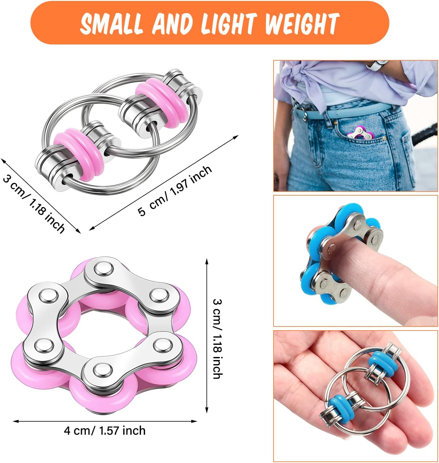 Hicarer 8 Pieces Fidget Toys Set includes 4 Flippy Roller Chain and 4 Six Roller Bike Chain Toys for Adults and Teenagers in Learning Help (Purple, Pink, Yellow, Light Blue)