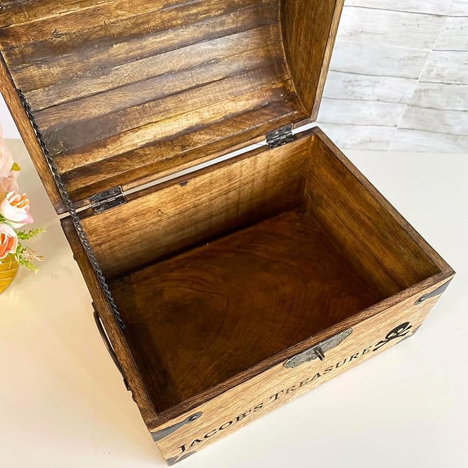 Nautical Cove Personalized Wood Treasure Chest - Pirate Chest with Custom Engraving (Large 13x10x10) – Decorative Storage, Treasure Box, Wooden Keepsake Box
