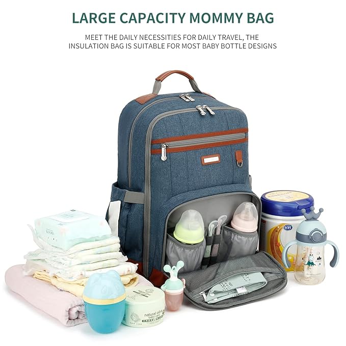 Diaper Bag Backpack, Large Baby Nappy Bags with Portable Changing Pad for Boys and GirlsMultifunction Travel Baby Bag for Moms Dads, Shower Gifts Waterproof and Stylish，Deep Blue