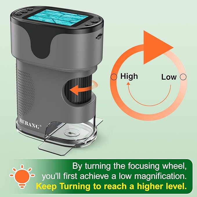 1000X Handheld Microscope for Kids 4K 2.0" Screen Rechargeable Mini Pocket Digital Microscopes w/Slides Kit Portable Edu Gift Age 4-6 8-12 Children Students (Grey)