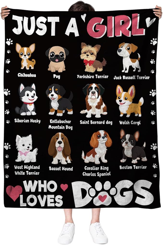 Puppy Blanket Gift for Lover, Dog Gifts for Women, Christmas Birthday Gift for Her Daughter, Just a Girl Who Loves Dogs, 50 * 60" Soft Warm for Sofa Bed Blankets