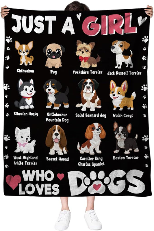 Puppy Blanket Gift for Lover, Dog Gifts for Women, Christmas Birthday Gift for Her Daughter, Just a Girl Who Loves Dogs, 50 * 60" Soft Warm for Sofa Bed Blankets