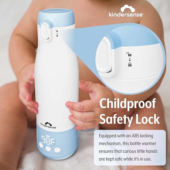 KinderSense® Portable Bottle Warmer for Travel - 12 Fl Oz Large Capacity 55W Power - Breastmilk, Water, Baby Formula- Fast Heating, Leakproof, LED Display + Preset Timer | 18W QC Charger