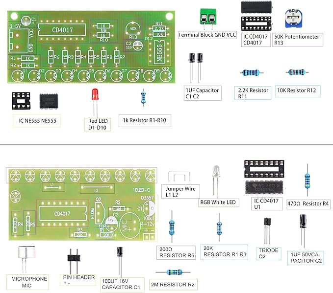 5in1 Soldering Practice Kit Mini Musical Tesla Coil, Plug-in Flowing Light,Doorbell, Sound-Activated Flowing Light, and Lucky Roulette Wheel Soldering Projects Soldering Practice for Teens