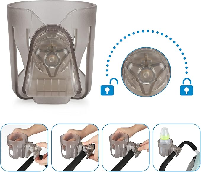 Accmor Universal Cup Holder, Stroller Cup Holder, 360° Rotatable Large Caliber Designed Bottle Holder for Stroller, Bike, Wheelchair, Walker, Scooter, Transparent Grey